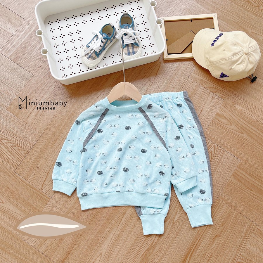 Bộ đồ dài tay quần dài MiniumBaby thu đông cừu, chó, mèo cho bé gái chất liệu 100% cotton -SB1295
