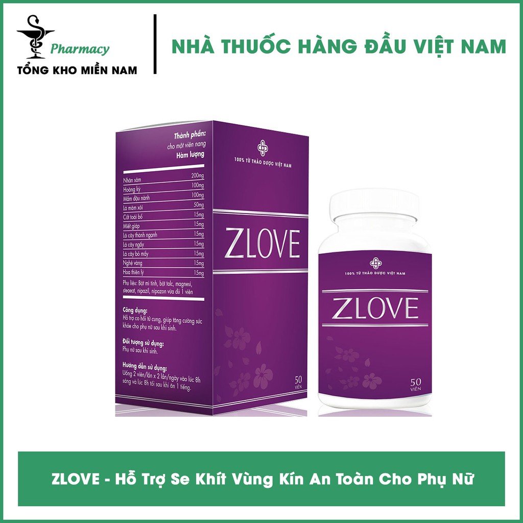 Zlove - Hỗ Trợ Co Hồi Tử Cung, Se Khít, Làm Hồng Vùng Kín (50 Viên/Hộp)