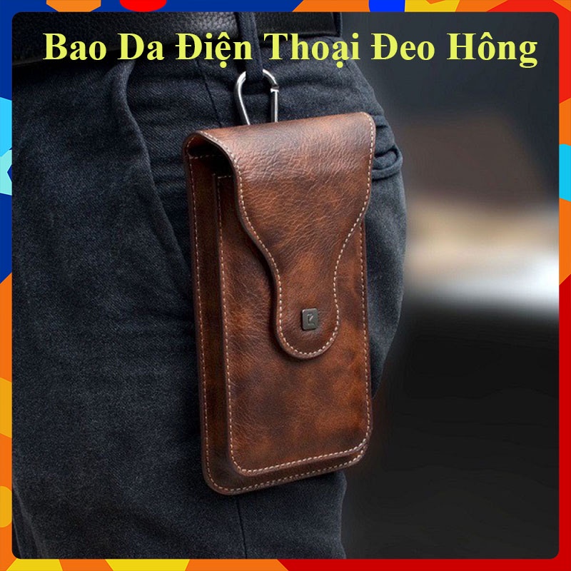 Bao da đeo thắt lưng, đeo hông 2 ngăn cho tất cả các dòng điện thoại size từ 5 inch đến 6.7 inch