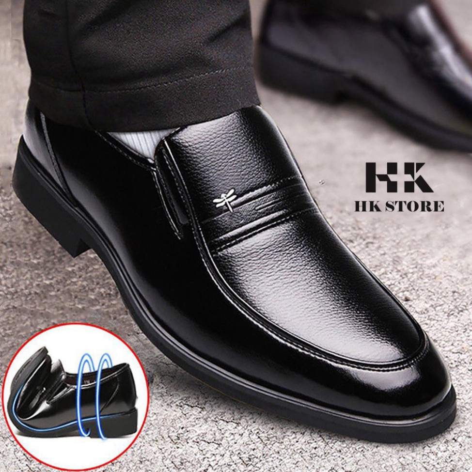 Giày nam trung tuổi cao cấp  HK.STORE  da bò thật 100% kết hợp đế kếp dành cho người trung tuổi cực lịch sự, cực êm.