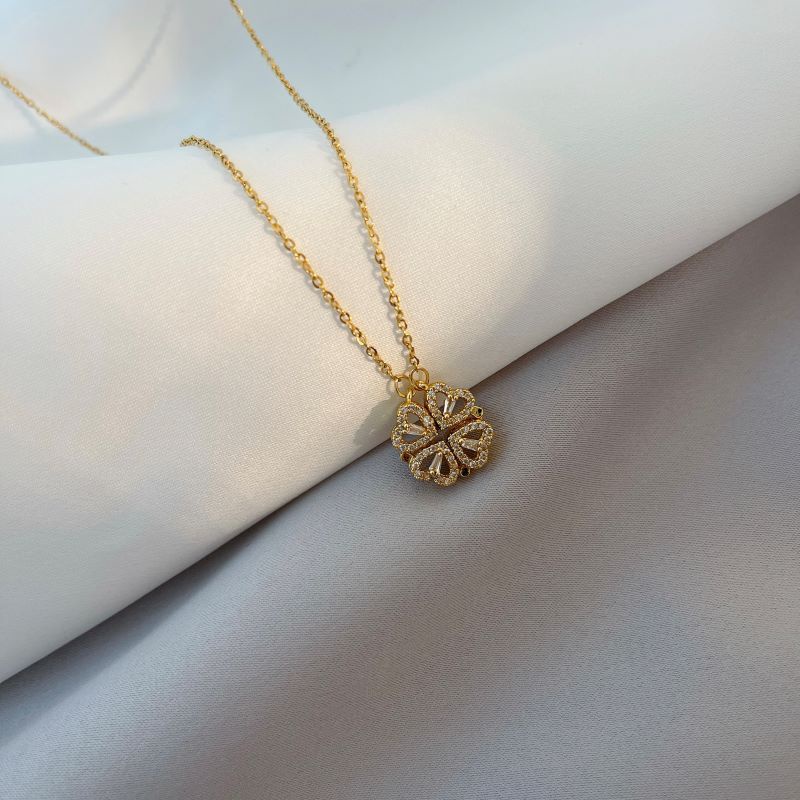 Dây Chuyền Mặt Cỏ Bốn Lá Đính Đá Zircon Thời Trang Hàn Quốc