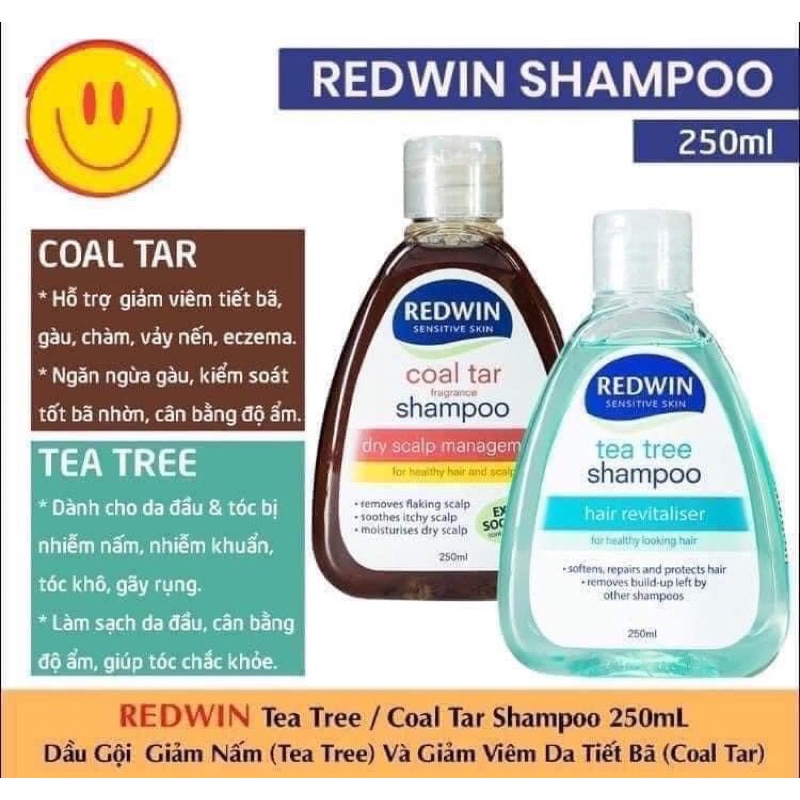 Dầu gội đầu REDWIN | Tea tree & Cool tar | Gàu, nấm, viêm da, vảy nến,…| Úc