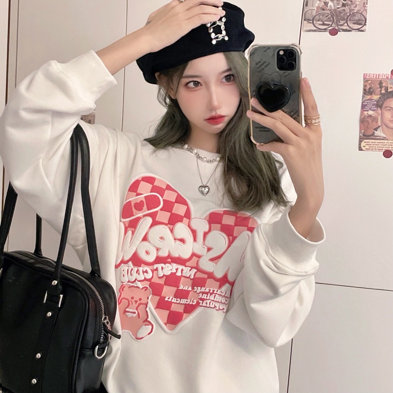 Áo Nỉ Cổ Tròn In Hình Trái Tim Ca Rô Thời Trang Dành Cho Nữ | BigBuy360 - bigbuy360.vn