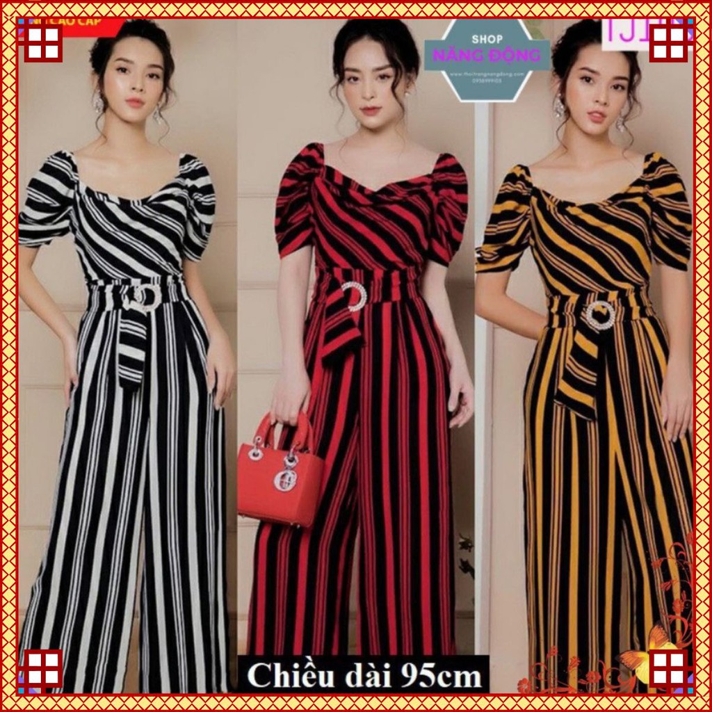 Jum Dài 💛FREESHIP💛 Jumpsuit dài ống suông cổ đổ kẽ sọc xinh xắn sành điệu cá tính Mã TJ1055