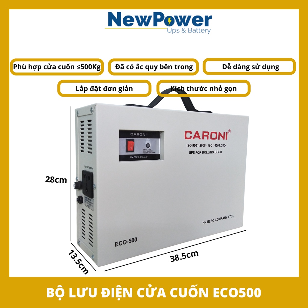 Bộ lưu điện cửa cuốn Hanotech ECO500, Dùng cho motor cửa cuốn 300kg-500kg, mới 100%, Bảo hành 12 tháng