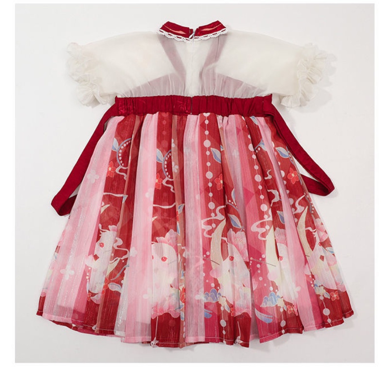 Đầm Hán Phục Tay Ngắn Thêu Họa Tiết Phong Cách Trung Hoa Xinh Xắn Cho Bé Gái