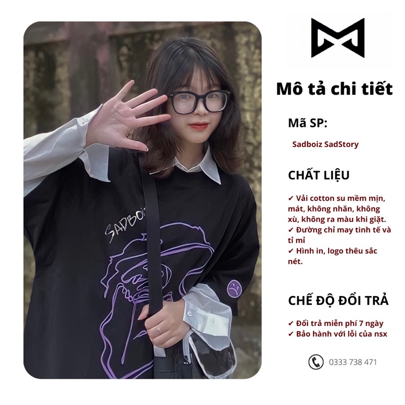 Áo thun tay lỡ Unisex Sadboiz form rộng vải cotton co dãn - áo phông nam nữ Sad Story phong cách Ulzzang - GTM Store