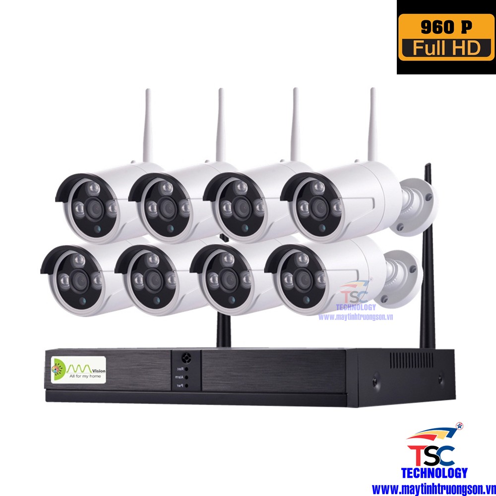 Bộ Camera KIWIVISION NVR8130 Wifi NVR Kit 8 Mắt Camera Thân Ống 1.3M HD 960P