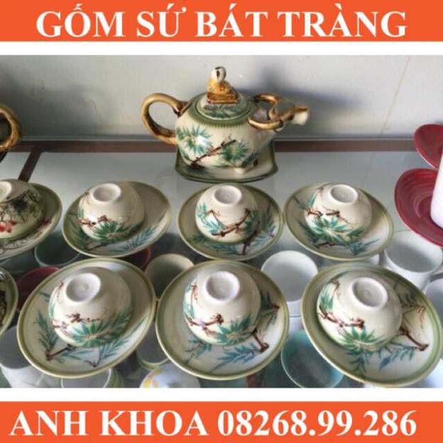 Ấm chén trâu lá xanh Bát Tràng - Gốm sứ Bát Tràng Anh Khoa