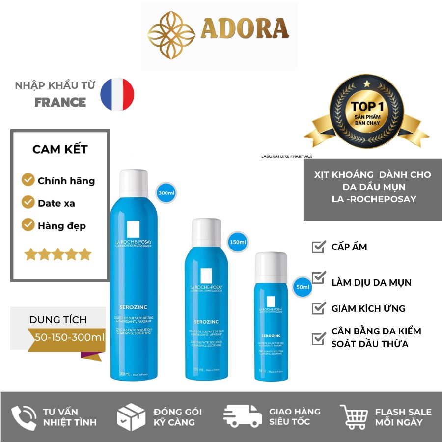 (Sẵn) Xịt Khoáng La Roche-Posay Làm Sạch Và Dịu Da Cho Da Dầu Mụn Serozinc Zinc Sulfate Solution Cleansing, Soothing