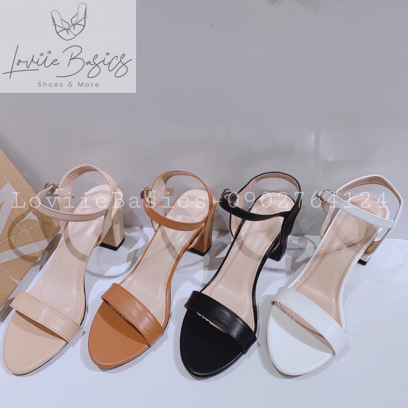 LOVIIE BASICS - SANDAL CAO GÓT 7 PHÂN  MŨI TRÒN GÓT VUÔNG - GIÀY SANDAL MŨI TRÒN ĐẾ VUÔNG - TRẮNG KEM ĐEN BÒ - G210424