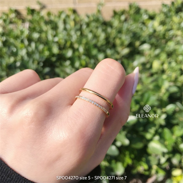 Nhẫn nữ titan Eleanor Accessories hai vòng mỏng viền trơn đính đá phụ kiện trang sức 4051