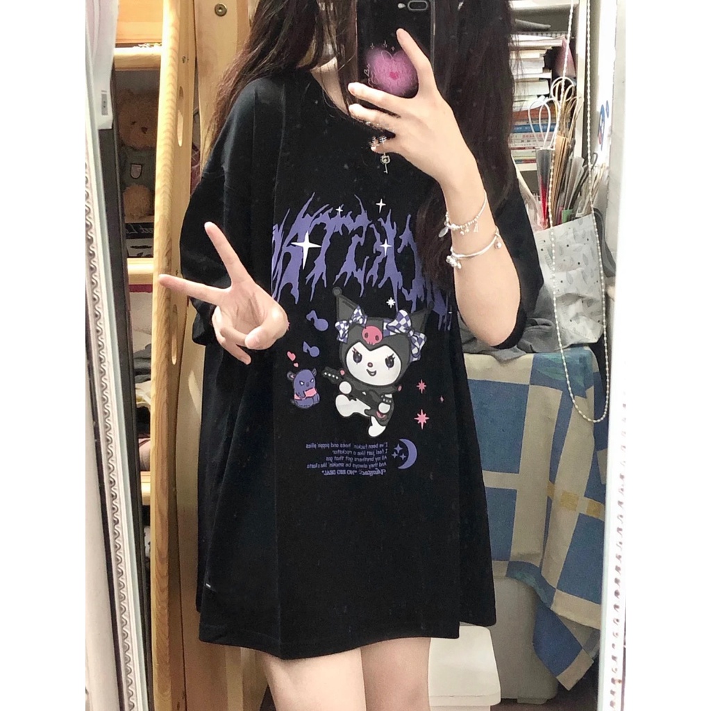 Áo thun ZHELIHANGFEI tay ngắn dáng rộng họa tiết in dễ phối đồ