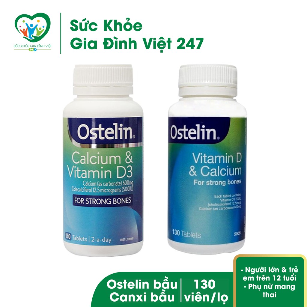 Viên Uống Canxi Cho Bà Bầu Ostelin Calcium &amp; Vitamin D3 của Úc 130 viên