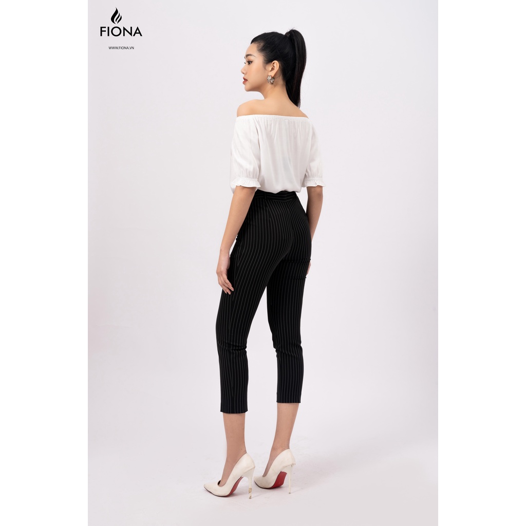 Áo sơ mi nữ trễ vai, cổ đính nơ, tay chun FIONA F551144
