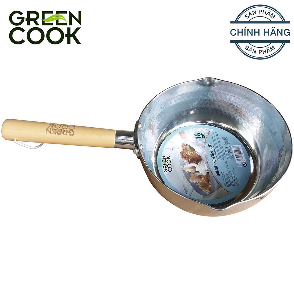 Quánh nồi nhôm vân tuyết  Green Cook GCS04 tay cầm gỗ