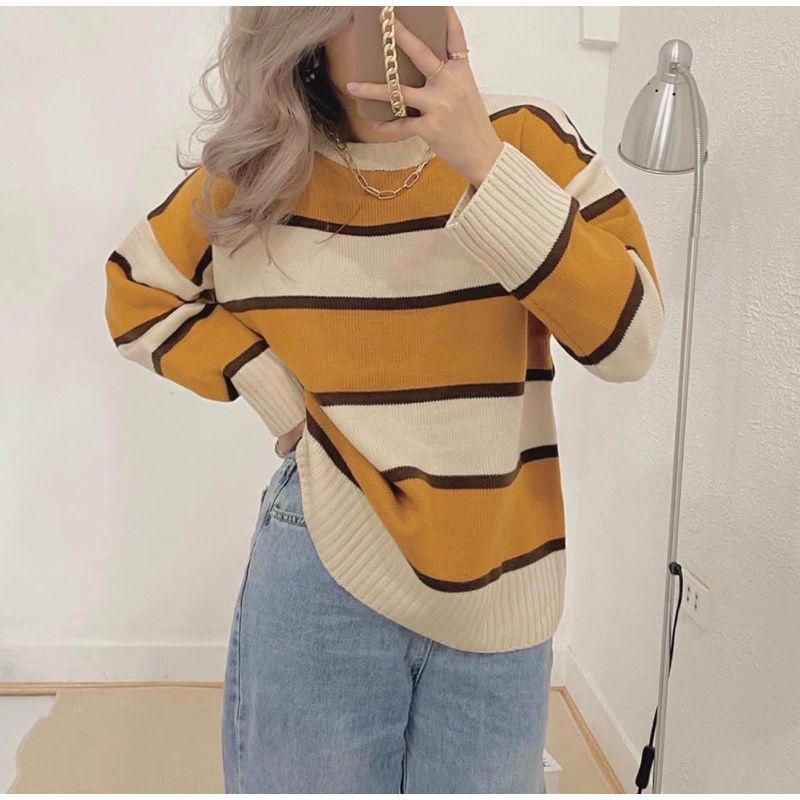 [ CÓ ẢNH THẬT + VIDEO TỰ QUAY ] Áo Tay Dài Kẻ Ngang Có 2 Màu Dài Tay From Rộng Mix Đồ Cực Xinh | BigBuy360 - bigbuy360.vn