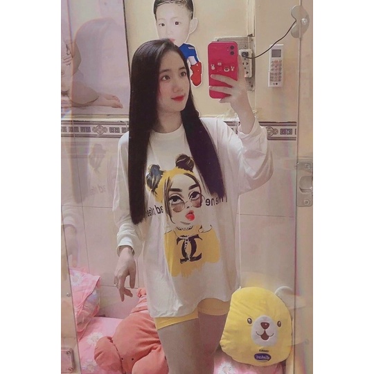 sét bộ quần ngố phối áo thun giấy in hình cute
