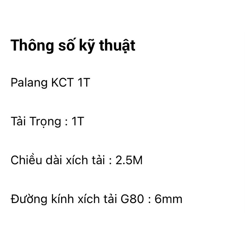 Palang Xích KCT 1 Tấn - 2 Tấn