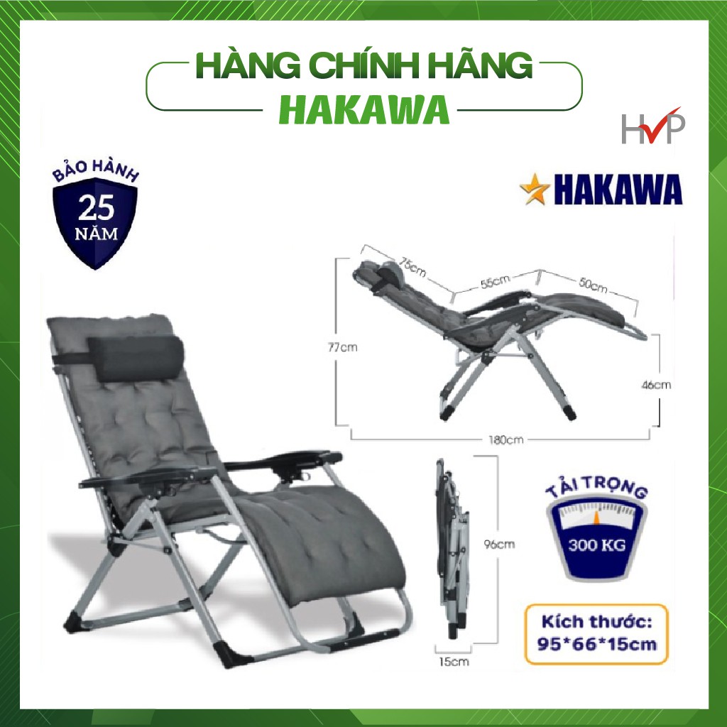 Ghế xếp thư giãn HAKAWA -[Tặng đệm ghế nằm cao cấp, tặng luôn khay đựng ly &amp; gối]-Ghế xếp vải bố có khung thép không gỉ