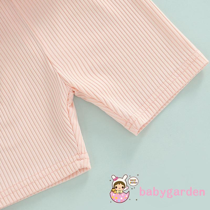 BABYGARDEN-6Months-5years Baby Girls Summer Outfits, Sleeveless Letter Print Ribbed Jumpsuit Shorts + Waist Bag Set