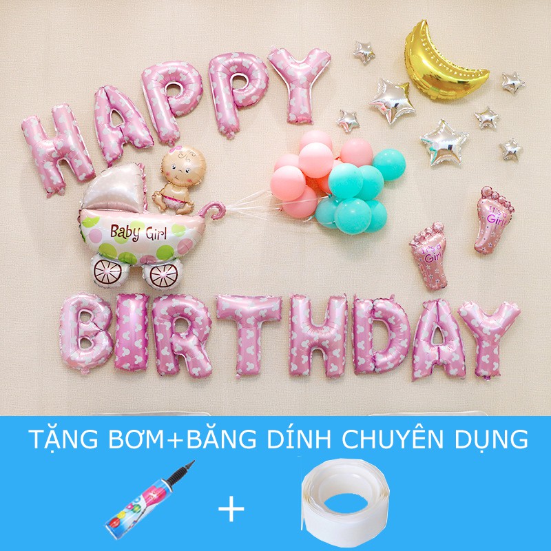 [TẶNG BƠM+BĂNG DÍNH] SET TRANG TRÍ SINH NHẬT CHO BÉ GÁI TẠI NHÀ ĐƠN GIẢN, ĐẸP SN04