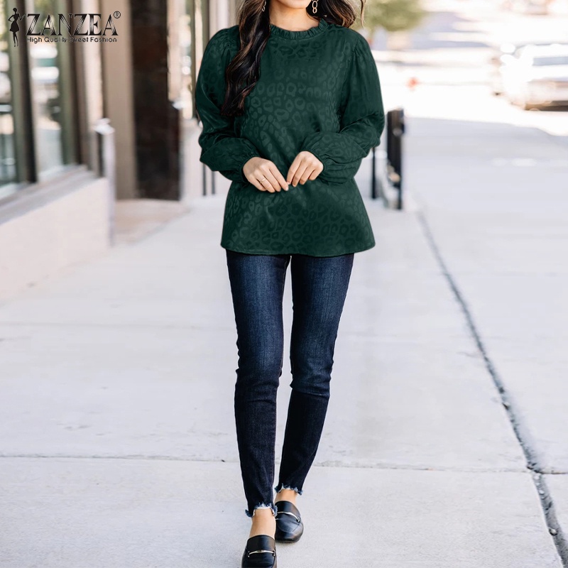 Áo kiểu Zanzea tay dài cổ tròn in họa tiết da báo dành cho nữ