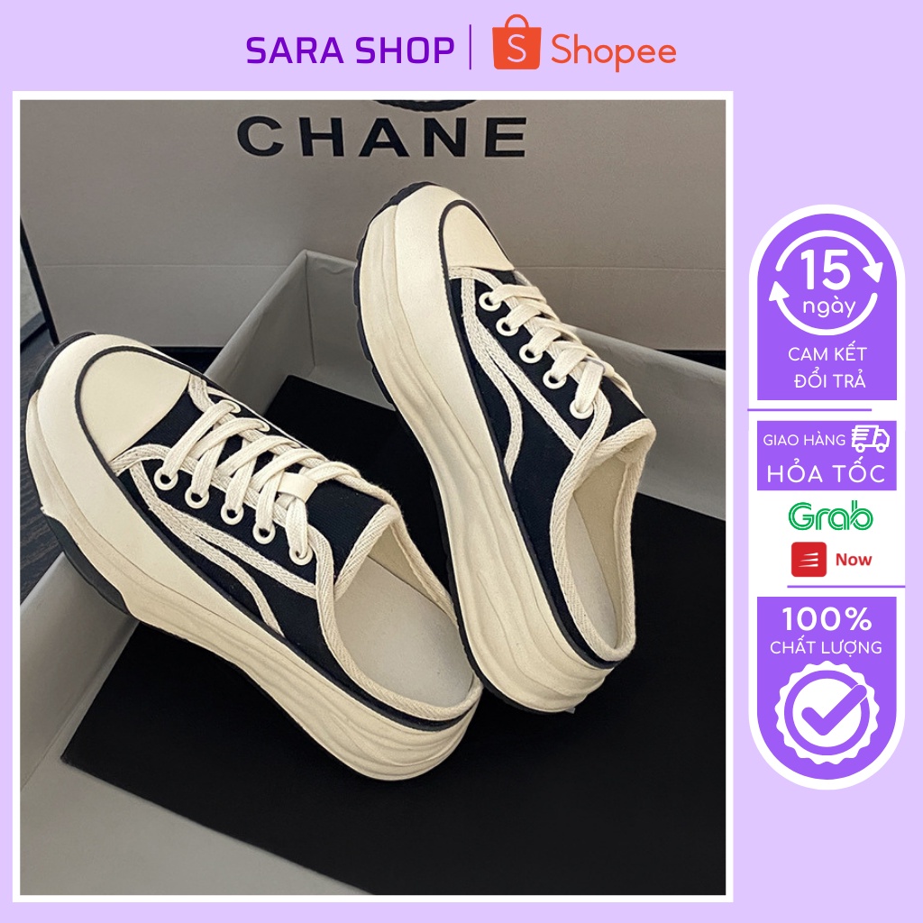 Giày Sục Thể Thao Nữ Đạp Gót, Giày Sneaker Vải Canvas Đế Cao 5 Phân Bánh Mì Hở Gót, SARA M98