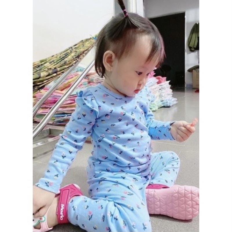 Đồ bộ tay dài bé gái bèo vai xuất Nhật Miwoo