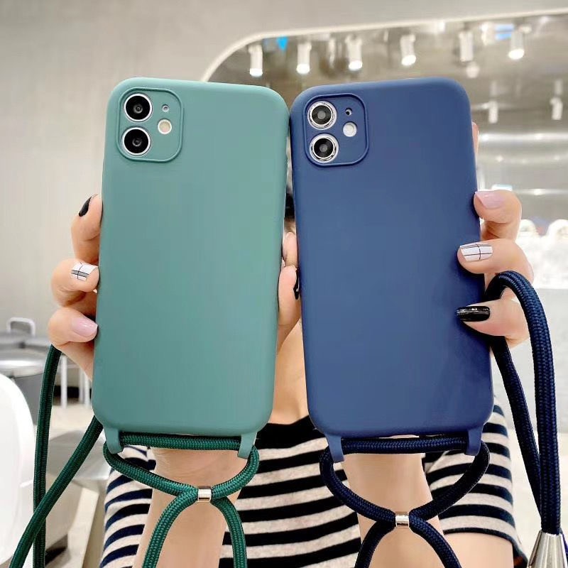 Ốp Điện Thoại Silicon Dẻo Mềm Có Dây Đeo Chéo Cho iphone 14 13 12 Pro Max 7 8 14 Plus XR Xs Max 11 Pro Max