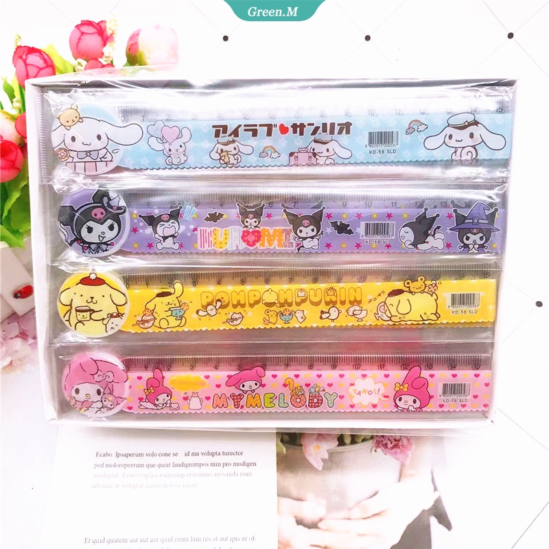 Thước Nhựa Acrylic Trong Suốt Chống Vỡ 15cm Hình Sanrio Cinnamoroll Hello Kitty Kuromi