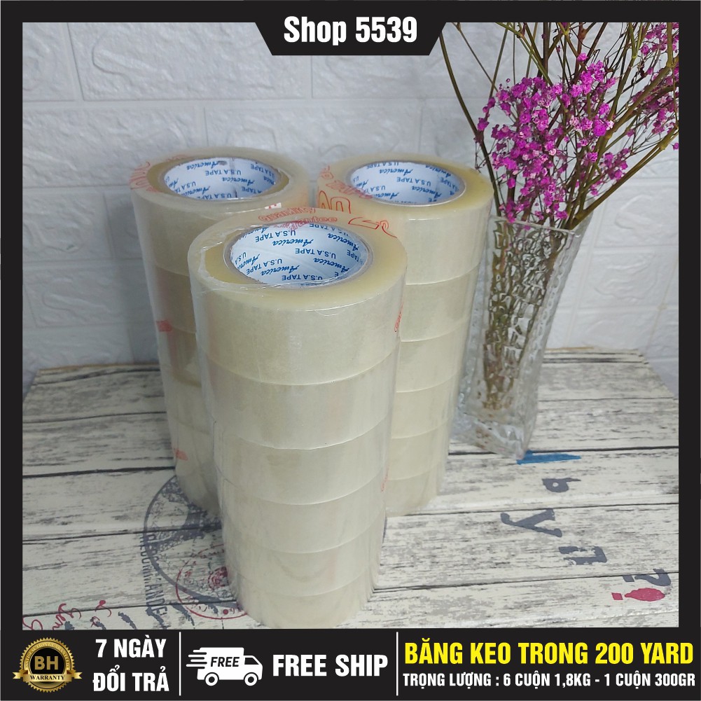 Chuẩn KG  Băng keo trong 200 yard 6 cuộn 1,8kg - Shop 5539