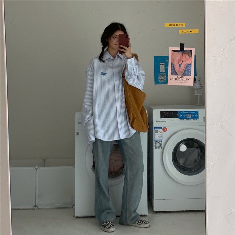 Áo Sơ Mi Dài Tay Dáng Rộng Thiết Kế Mới Thời Trang Mùa Xuân Thu Theo Phong Cách Hàn Quốc