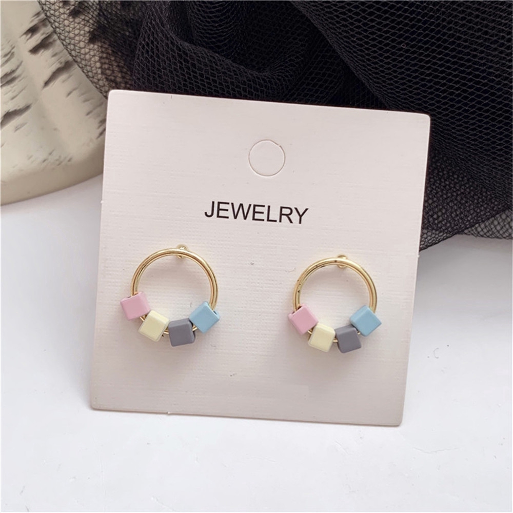 Bông tai chất liệu bằng kim loại họa tiết hình học nhiều màu xinh xắn