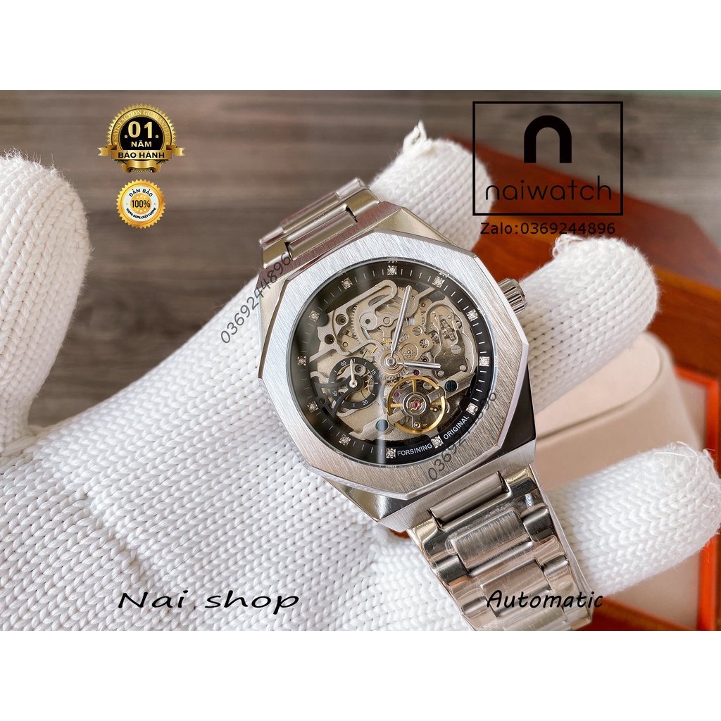 Đồng hồ nam Forsining cơ lộ máy thiết kế tối giản, máy cơ chạy automatic không cần pin, hoạt động vĩnh viễn, NaiWatch