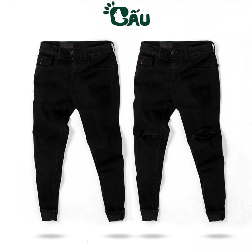Quần jean nam đen Gấu 194 trơn & rách vải jeans bò cotton duck cao cấp mềm mịn, co dãn - form slim fit 