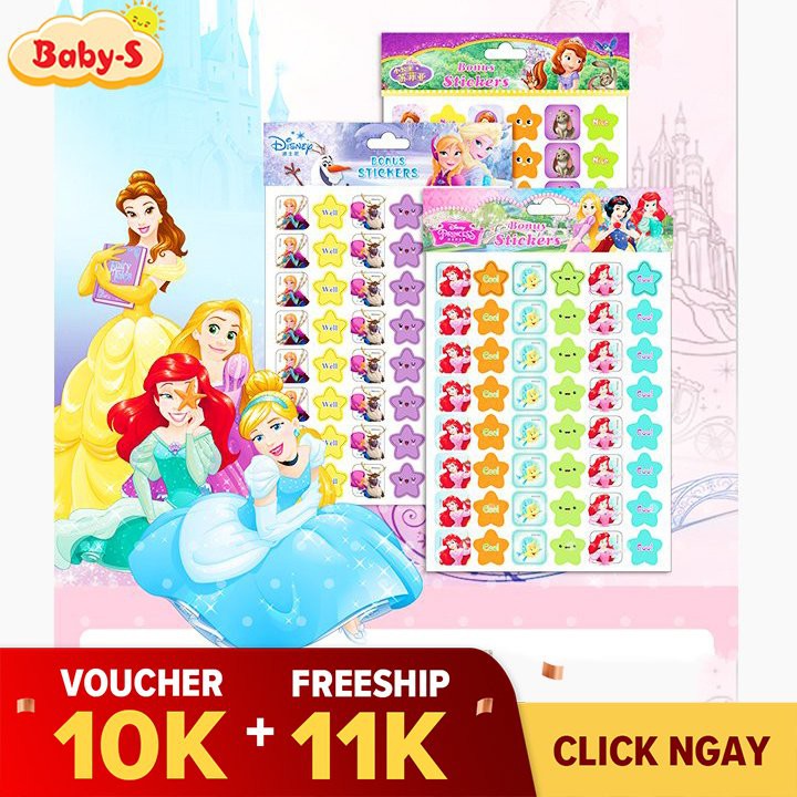 Set 384 sticker khen thưởng tiếng Anh cho bé set 8 tờ với nhiều họa tiết hoạt hình sinh động Baby-S– SST011