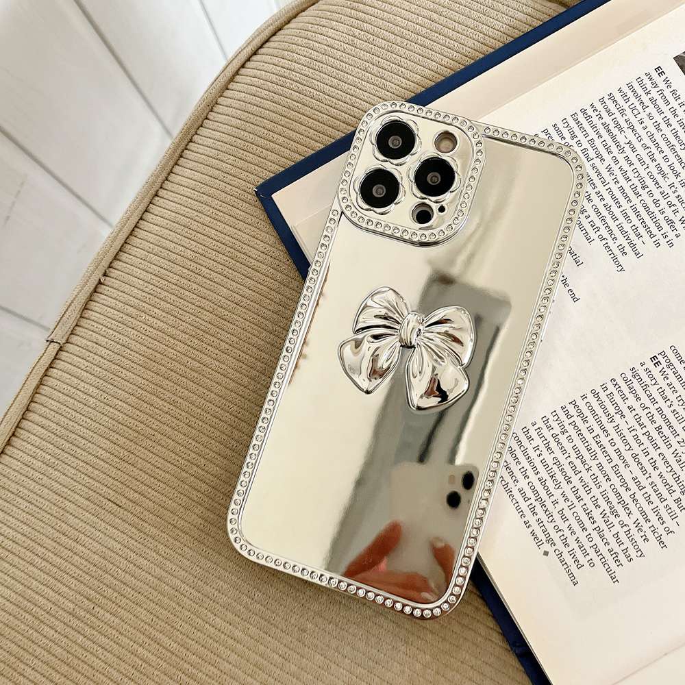 Ốp Điện Thoại Silicon Mềm Mạ Viền Đính Đá Kim Cương 3D Hình Nơ Cho iPhone 13 12 11 Pro Max