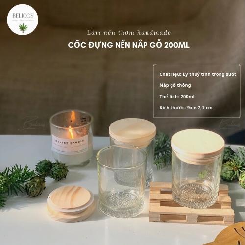 Cốc đựng nến thuỷ tinh nắp gỗ 200ml - Vintage - Ly cốc làm nến thơm handmade