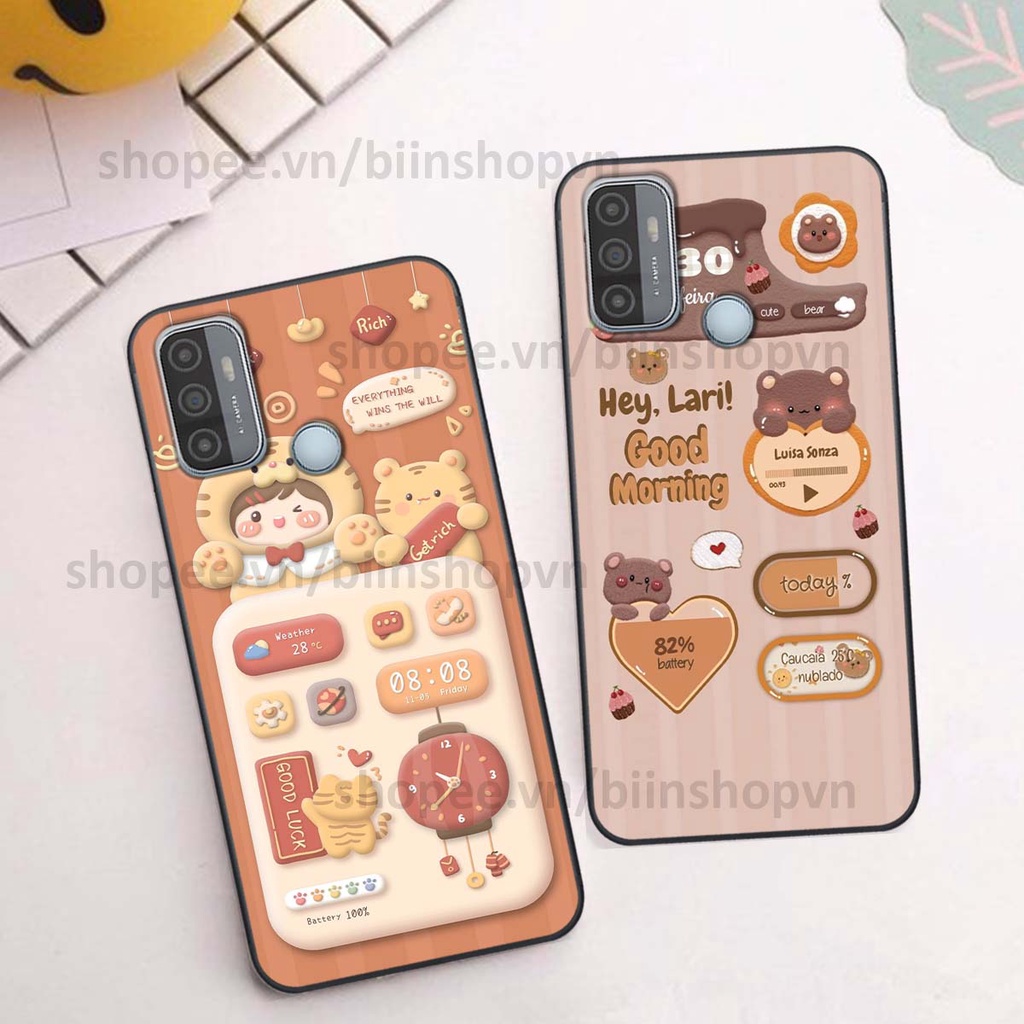 Ốp Oppo A53 in 3D icon gấu nổi siêu xinh, siêu đáng yêu, cá tính phong cách
