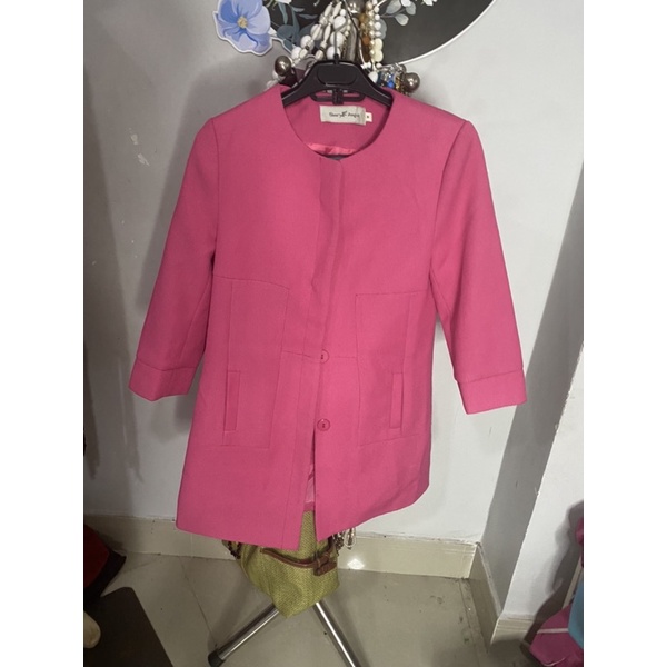 áo khoát dạ màu Hồng dáng dài Size m