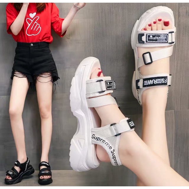 Sandal học sinh, Sandal nữ độn đế quai chéo 2 màu siêu hot mã LC98