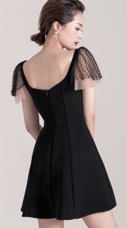 đầm xoè phối tay lưới dập li