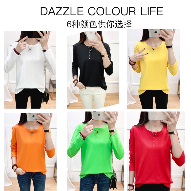 Pure Cotton White Long Sleeve T-Shirt Female Bottoming Shirt Tops, Autumn, Spring, Body Shirt, Simple Korean Version Of