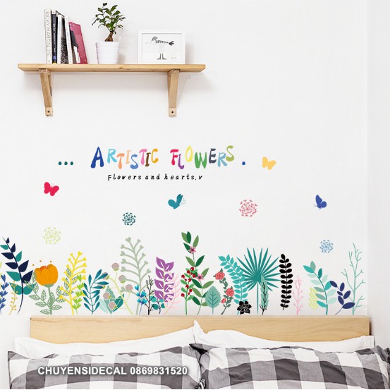 Decal dán tường - Cỏ cây sắc màu vui nhộn