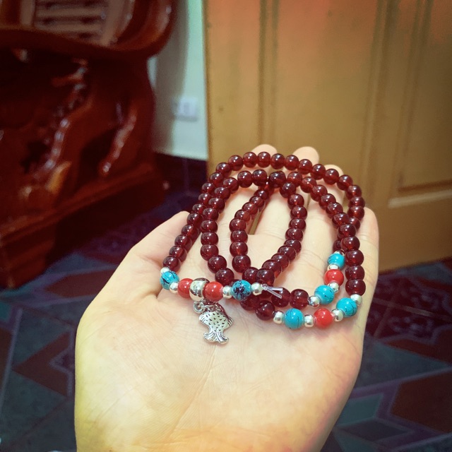 Vòng đá garnet hồng đỏ mix charm bạc ⭕️⭕️⭕️⭕️⭕️⭕️