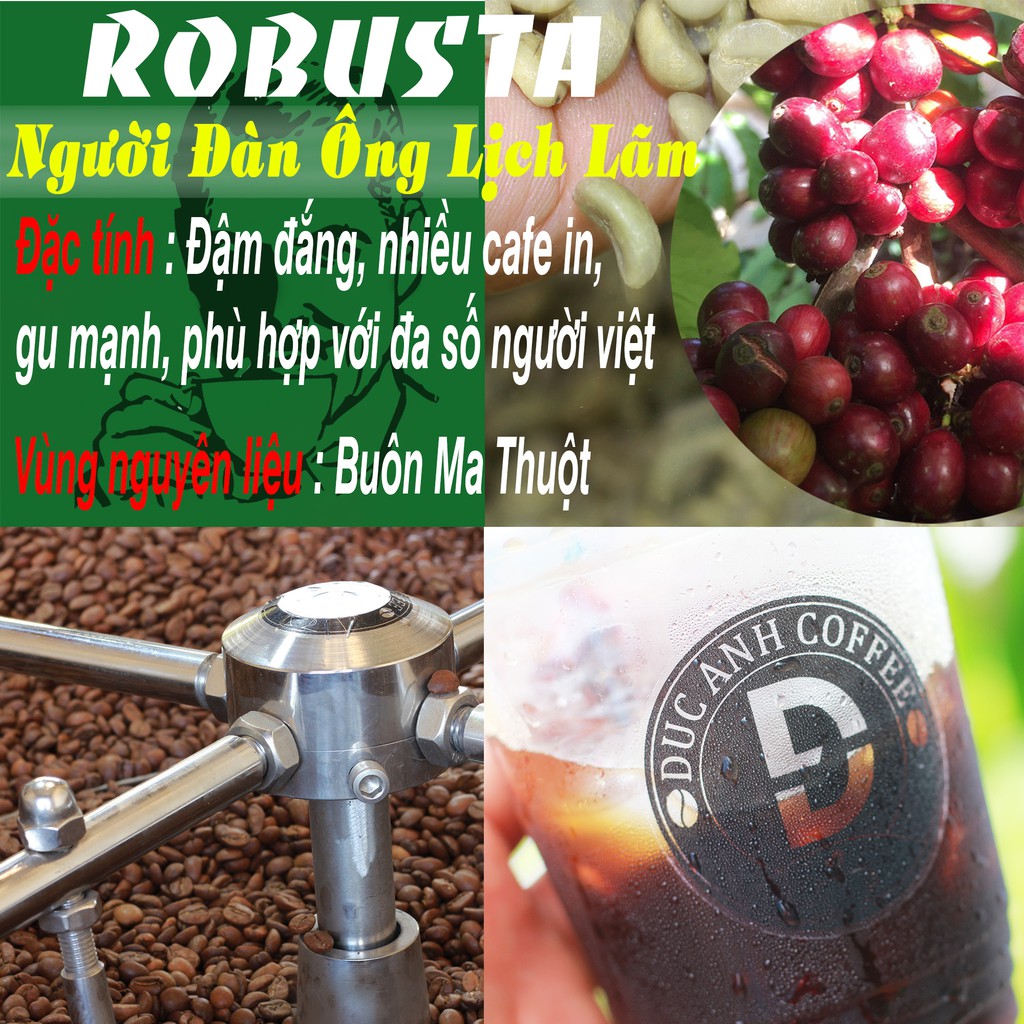 1kg cà phê rang mộc nguyên chất robusta DUC ANH COFFEE - thượng hạng - đậm vị - dạng bột chuẩn pha phin