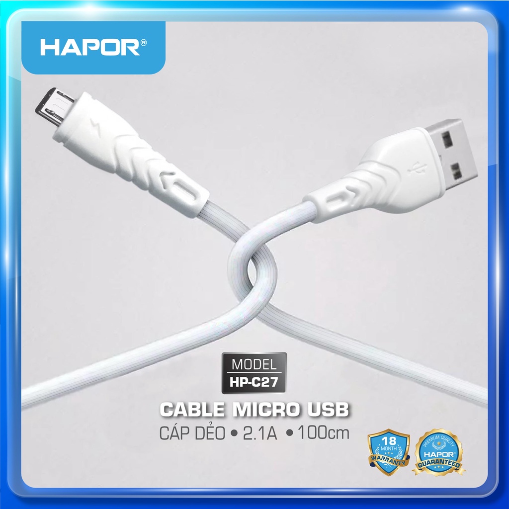 Cáp sạc nhanh Hapor dẻo chống đứt tương thích nhiều dòng máy iphone xiaomi oppo bảo hành 18 tháng 1 đổi 1