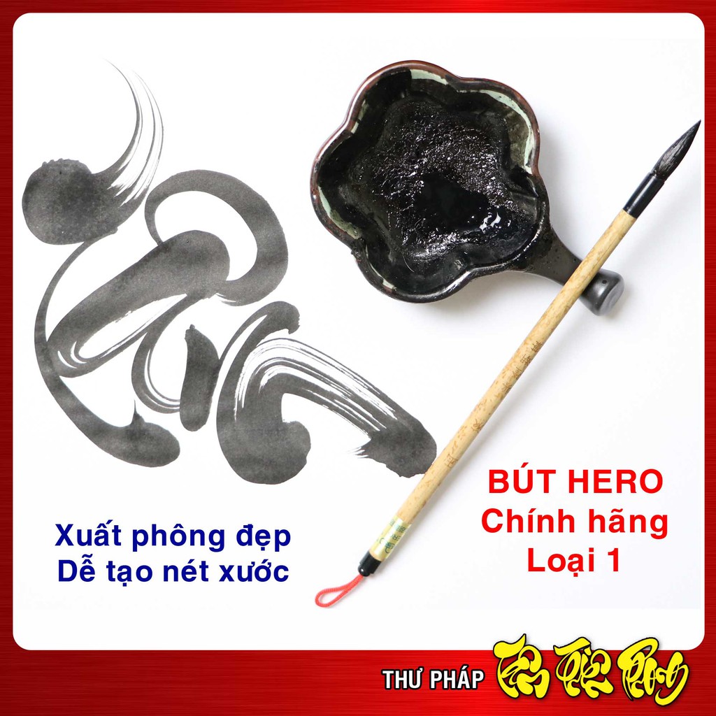 [CHÍNH HÃNG] Bộ dụng cụ tập viết Thư pháp 05 món: 2 Bút thư pháp Hero, 2 Bút con cọp, 1 nghiên mực, 1 mực tàu, 1 gác bút