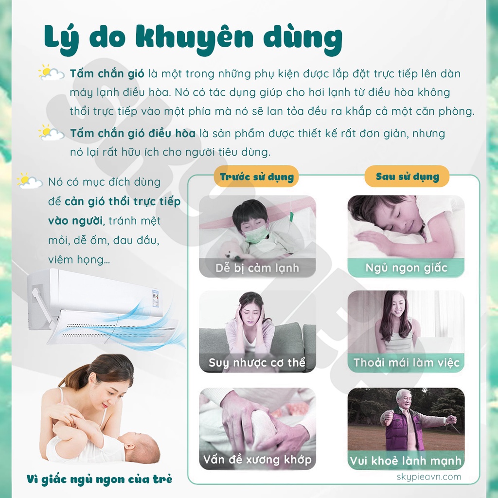 TẤM CHẮN GIÓ ĐIỀU HÒA - TẤM CHẮN ĐỔI HƯỚNG GIÓ - XOAY 180 ĐỘ - CHÍNH HÃNG SKYPIEA
